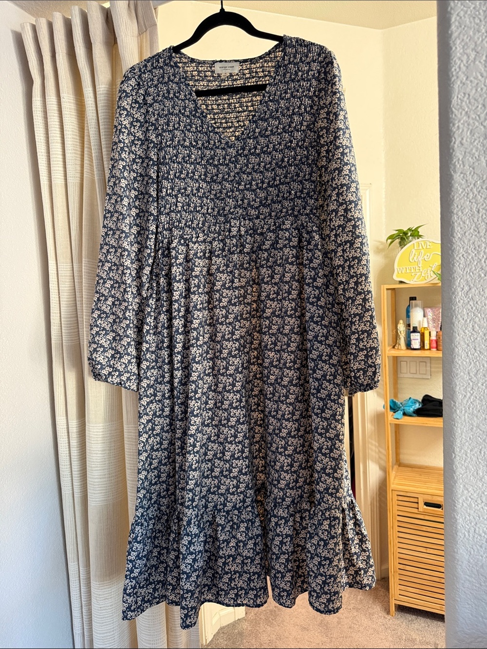 orange creek Navy Floral Long Sleeve Midi Dress